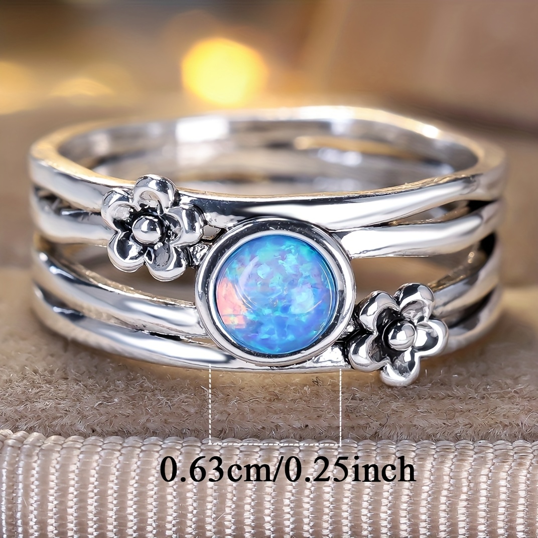 Elegant Blue Synthetic Opal Ring for Parties and Weddings